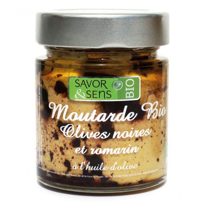 Moutarde bio aux olives noires et romarin