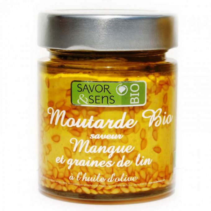 Moutarde bio saveurs mangue et graine de lin