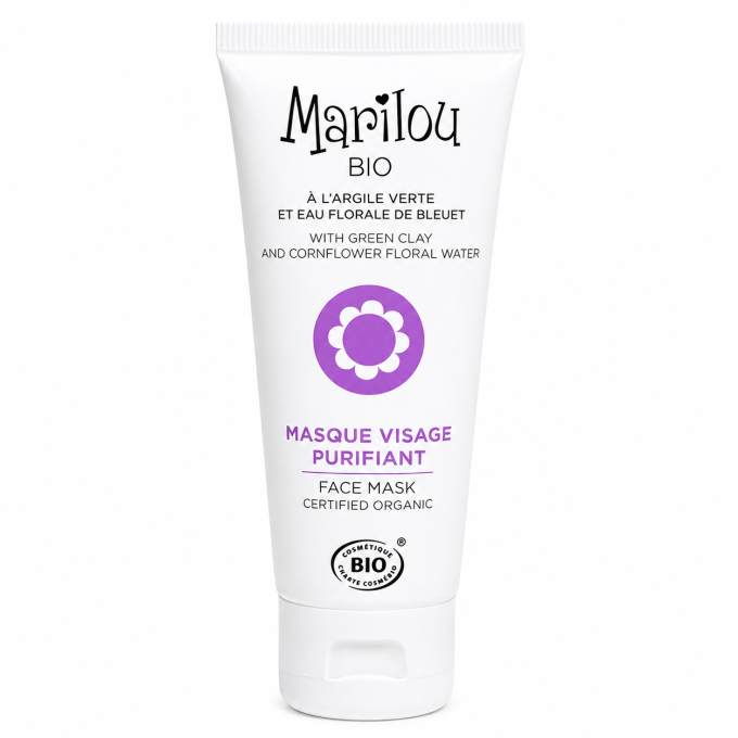 Masque Visage Purifiant Bio Marilou Bio 75 ml – Argile Verte & Bleuet