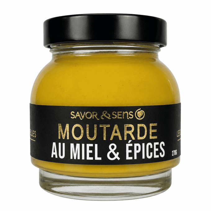 Moutarde au miel et épices Savor & Sens 270g – Épicerie fine